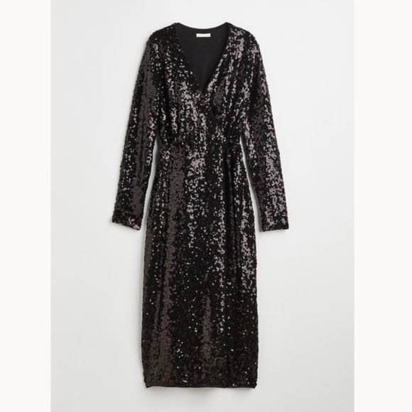 H&M Dresses & Skirts - H&M Sequined Wrap Dress "Stunning" V-Neck Midi Long Sleeve